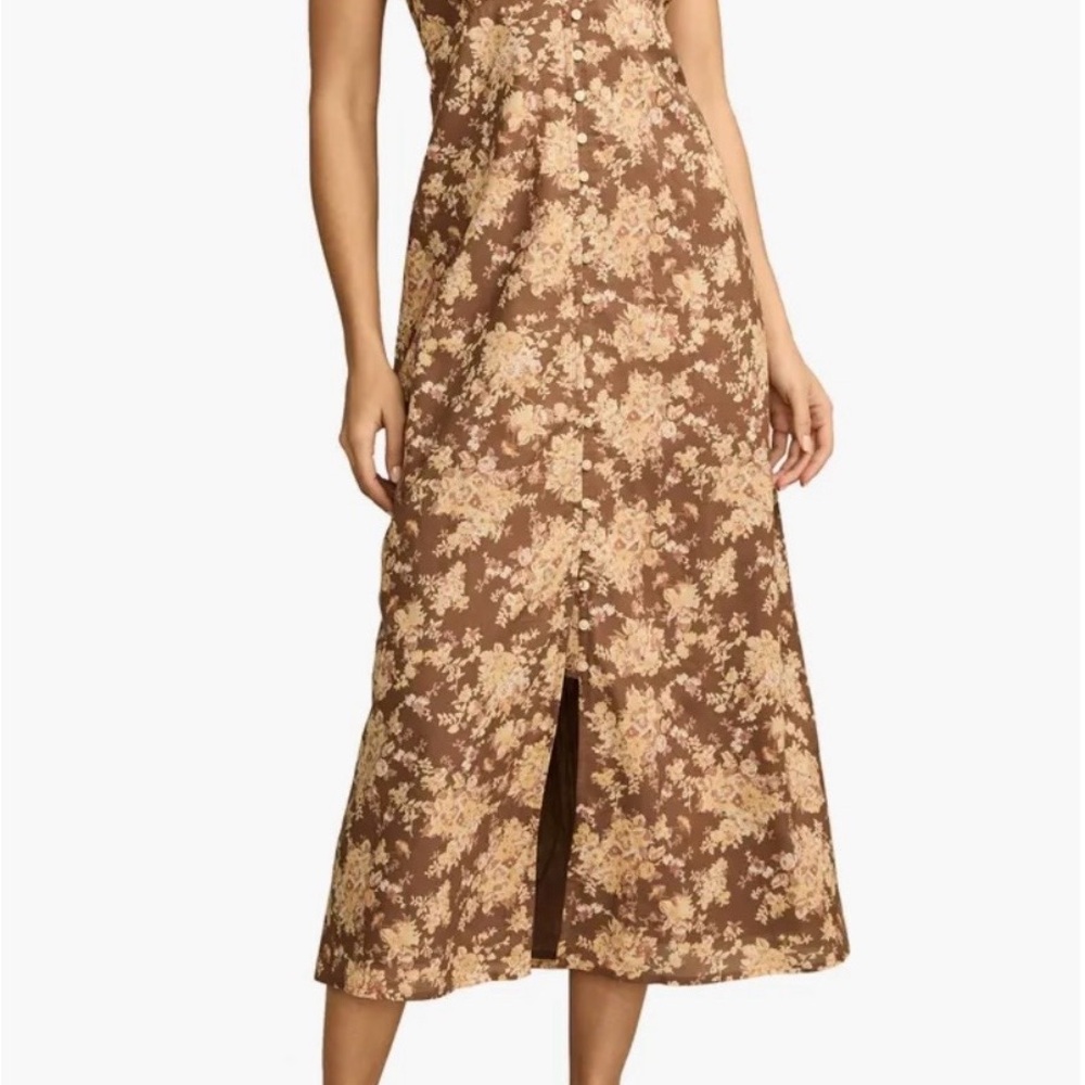 Floral Lace Trimmed Button Front Midi Dress